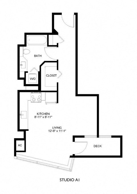 Floor plan for studio, 1 bath, 511 sqft